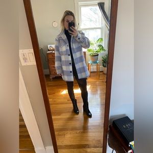 Sebby Light Blue White and Yellow Plaid Oversized Brushed Shacket